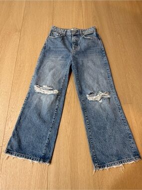 Free People We The Free Distressed Wide Leg Cropped Jeans Button Fly Size 24